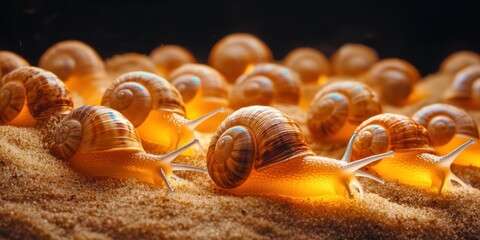 Glowing Snails on Sand: A Macro Photography Masterpiece