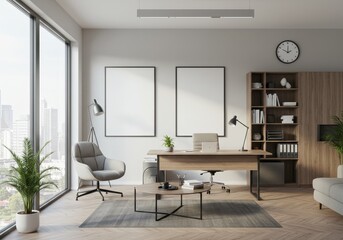 Modern Office Interior Photo With Furniture Natural Light and City View