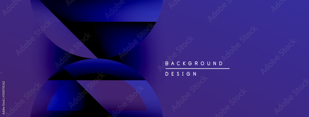Poster Abstract purple design features overlapping shapes, gradients. Minimalist style with text elements indicating background, design concept.