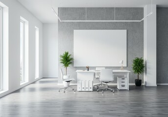 Modern Office Interior Photo with White Furniture and Minimalist Design