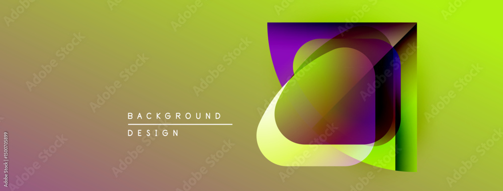 Poster Abstract geometric design. Vibrant colors blend, creating modern visual impact. Gradient background enhances layered shapes.