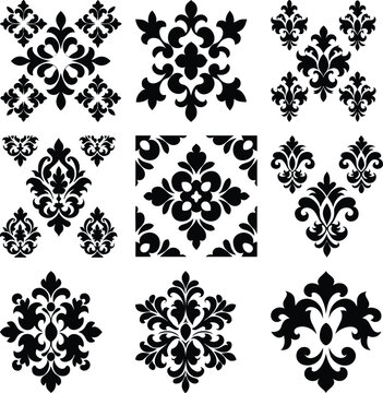 Symmetrical black fleurons are elegantly displayed in a diverse collection over a white backdrop