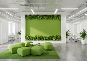 Modern Office Interior With Green Wall and Contemporary Furniture Photo