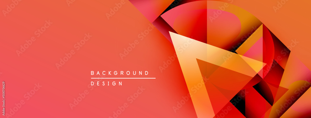Poster abstract geometric shapes, vibrant red hues dominate design. background features text background des