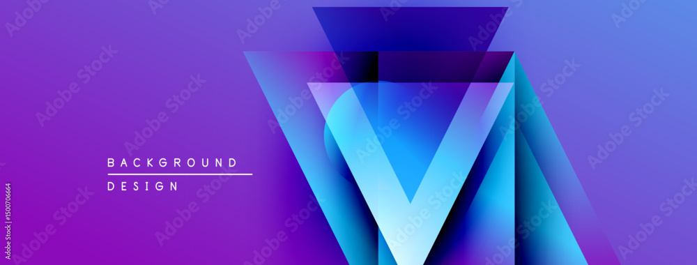 Poster abstract geometric design. vibrant purple, blue gradients create layered triangular shapes. modern a