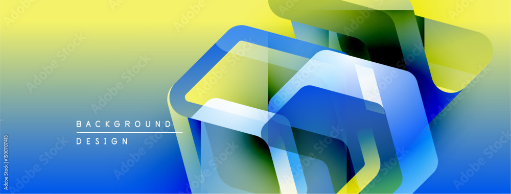 Aufkleber Abstract geometric shapes overlap, creating vibrant blue, yellow gradient. Modern design elements suggest technology, innovation.