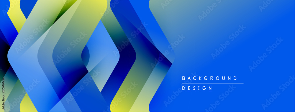 Poster abstract geometric shapes, vibrant blue, yellow gradients. modern design, clean lines, dynamic compo