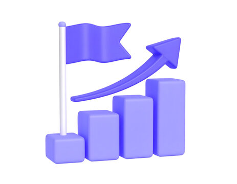 Ascending bar graph with flag, symbolizing growth and achievement - Powered by Adobe