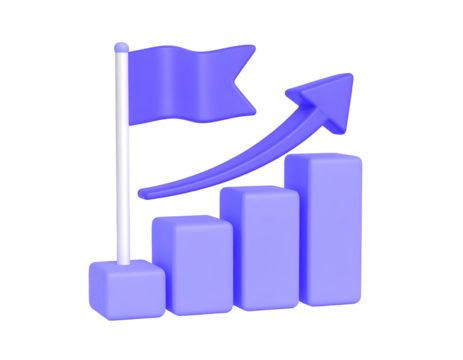 Ascending bar graph with flag, symbolizing growth and achievement
