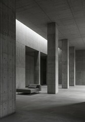 Monochrome Concrete Interior Photo Showing Columns and Minimalist Design