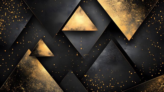 Geometric design with gold accents and black background.