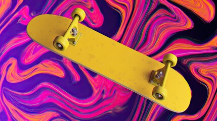 Yellow skateboard on abstract background, symbolizing dynamic urban lifestyle
