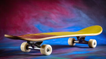Yellow skateboard on abstract background, symbolizing dynamic urban lifestyle