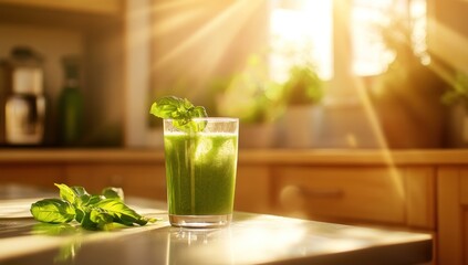 Refreshing Green Smoothie in Sunny Kitchen