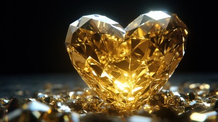 Golden heart diamond, sparkling, dark background, luxury, jewelry advert