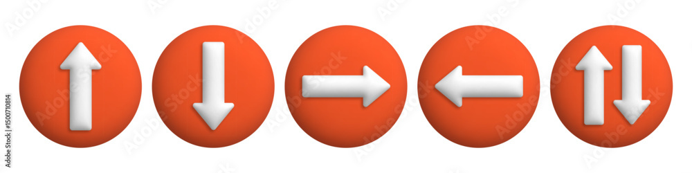 Poster 3d red web buttons with white arrow. up, down, left and right direction pointing arrows