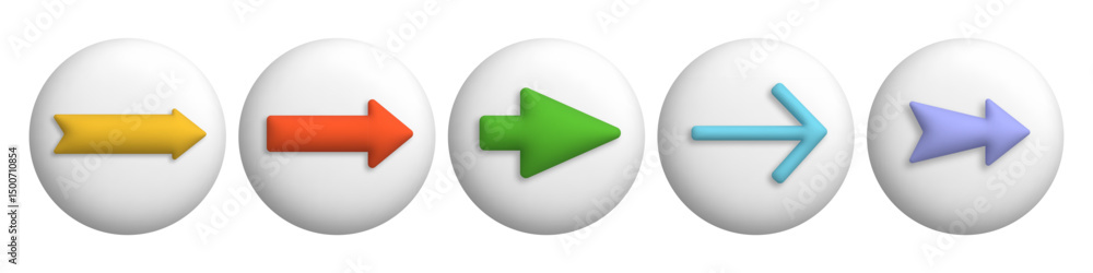Poster 3d web button set with arrow. realistic white badge design collection