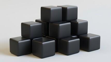 Stacked black cubes form a geometric design.