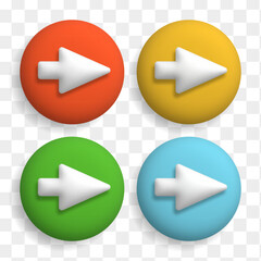 3d web button set with white arrow. Realistic badge design in plastic style