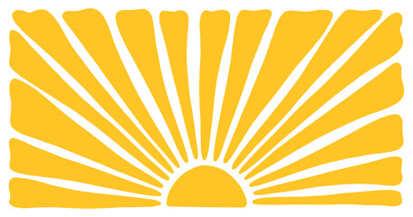 Retro groovy sun background. Doodle retro hippie style sunburst