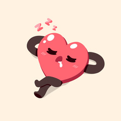 Vector illustration of a cute heart character sleeping peacefully