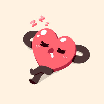 Vector illustration of a cute heart character sleeping peacefully