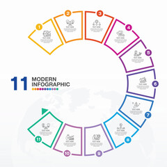 Infographics design template, with 11 steps or options. Business concept.