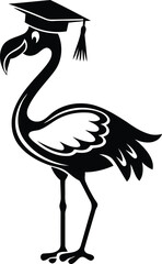 Flamingo wearing a graduation cap  high quality vector illustration, flamingo wearing a graduation cap silhouette vector, flamingo wearing a graduation cap line art vector icon design