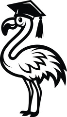 Flamingo wearing a graduation cap  high quality vector illustration, flamingo wearing a graduation cap silhouette vector, flamingo wearing a graduation cap line art vector icon design