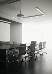Modern Monochrome Conference Room Interior with Glass Walls and Chairs Photo