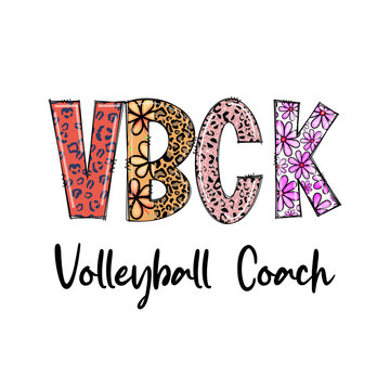 Colorful VBC Volleyball Coach Design with Leopard, Floral and Glitter Patterns