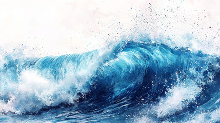 Abstract watercolor big wave for textures. Fresh, cheerful and relaxing summer concept. Positive and healthy tones to background or wallpaper