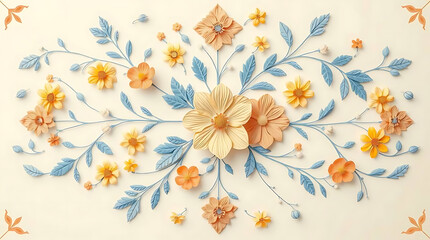 Floral Arrangement with Peach and Yellow Flowers with Blue Leaves