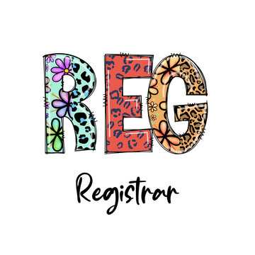 REGISTRAR Word Art with Floral and Leopard Print Designs