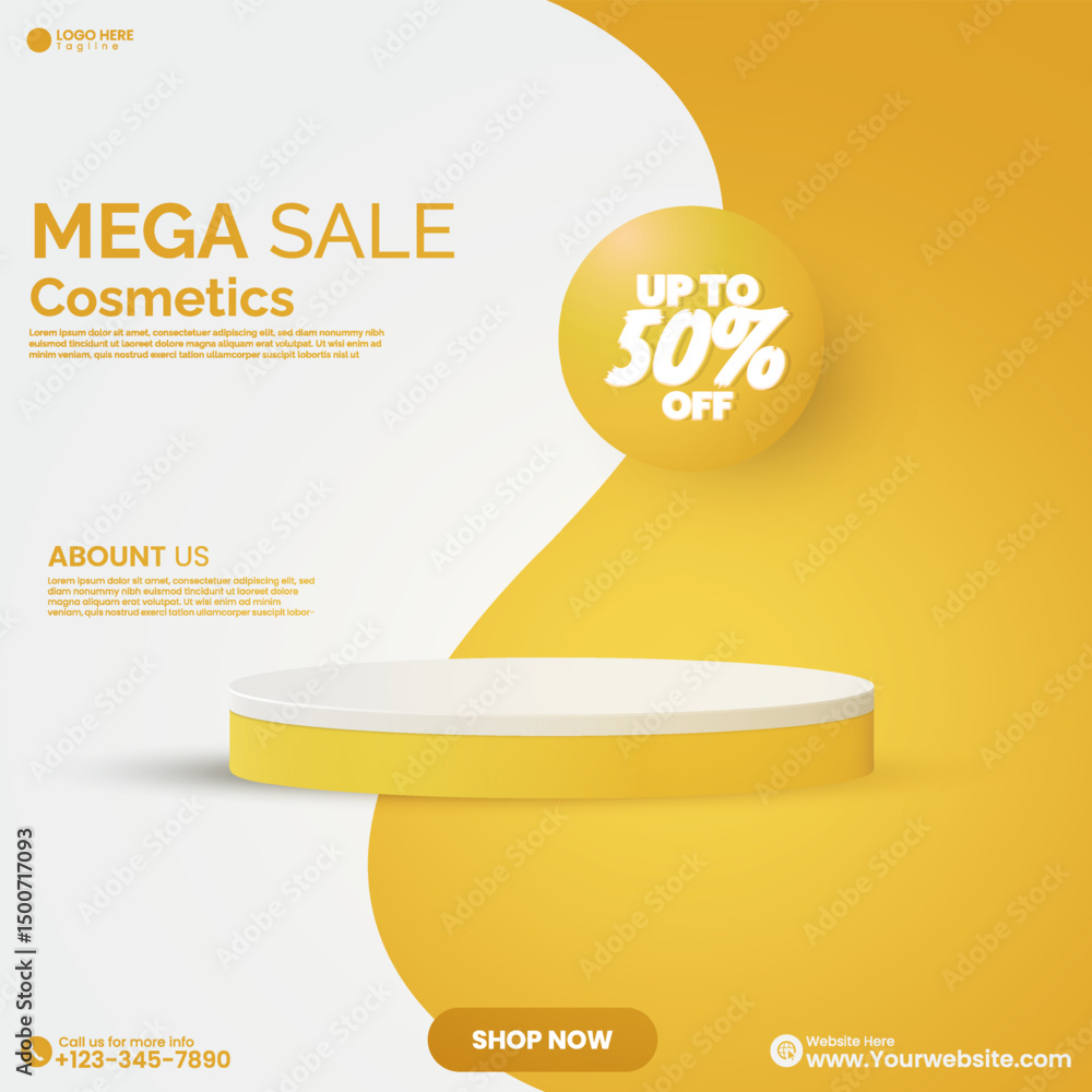 Poster empty product mockup design template. cosmetics product advertisement poster design with a 3d cylind