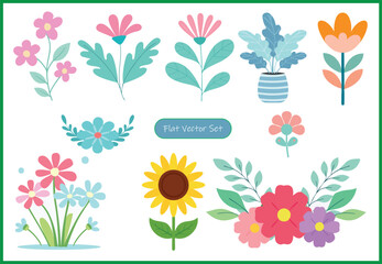 Collection of flowers flat vector set