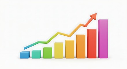 Colorful bar graph with an upward trending arrow on a clean white background
