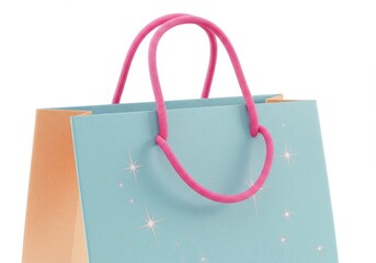 Photo Gift Bag Turquoise And Gold With Pink Glitter Handles Isolated On White Background