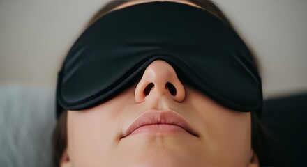 Close-up of a woman with a sleep mask, resting peacefully in comfort