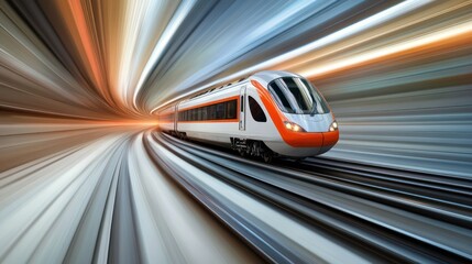Fototapeta premium High-speed train, tunnel, motion blur, urban transport, futuristic travel, speed, railway, technology, energy, bright lights
