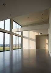 Photo Large Empty Modern Room with Windows Natural Daylight and Reflection