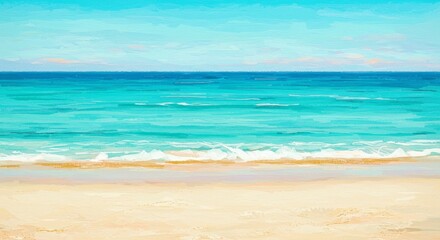 Photo of a Beautiful Coastal Beach Scene with Turquoise Ocean and White Sand