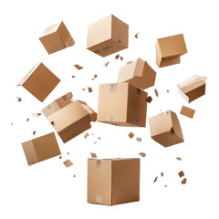 Fototapeta premium flying boxes isolated on transparent background. PNG