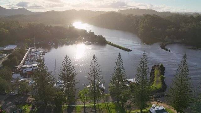 Aerial Sunset View of Brunswick Heads Marina