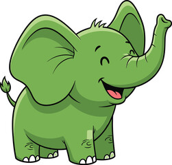 Fototapeta premium cute cartoon green elephant, vibrant colors, happy expression, playful, digital art, 4k, detailed, high resolution 