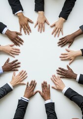 Photo of a Circle of Hands Illustrating Diversity Teamwork and Unity