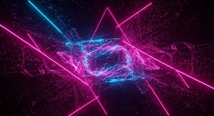 Obraz premium Futuristic Neon Lines and Glowing Particles - Abstract art symbolizing energy, technology, innovation, speed, and the future. A vibrant pink and blue neon design
