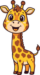 cute, cartoon, giraffe, big eyes, smiling, animal character, bright colors, vector illustration
