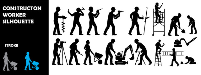 Construction Worker Silhouette Vector Set – Builder, Engineer, and Labor Poses