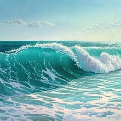 Ocean wave at dawn, vibrant turquoise water, frothy crest